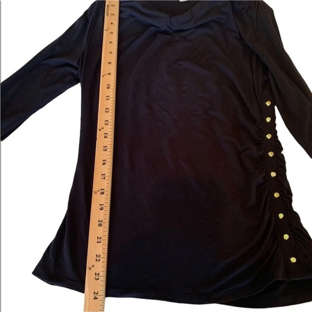 MICHAEL Michael Kors Black Drape Neckline 3/4 Sleeve Top Gold Buttons  Medium - Picture 6 of 9